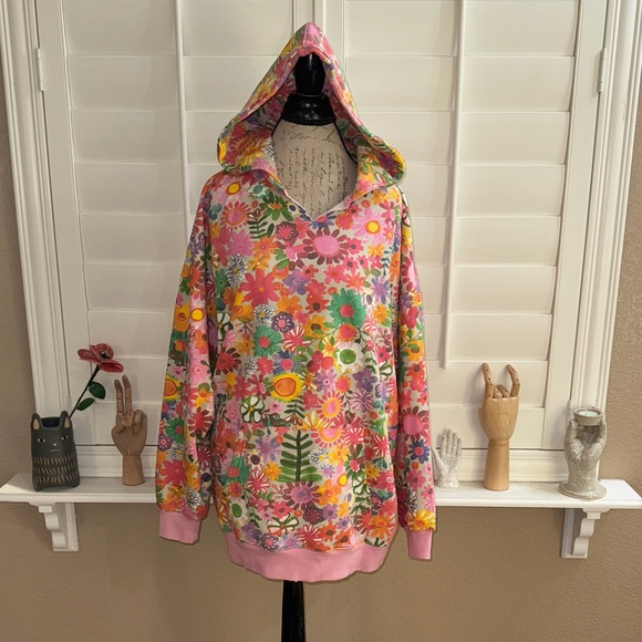 Natural Life OVERSIZED Printed Hoodie Rainbow Floral - Picture 1 of 14